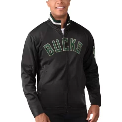 Men's G-III Sports by Carl Banks Black Milwaukee Bucks Dual Threat Tricot Full-Zip Track Jacket