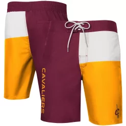 Men's G-III Sports by Carl Banks Wine/Gold Cleveland Cavaliers Breeze Color Block Swim Trunks