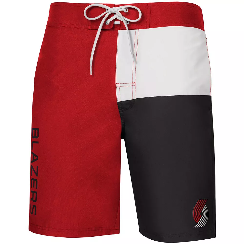 Men's G-III Sports by Carl Banks Red/Black Portland Trail Blazers Breeze Color Block Swim Trunks 5 Men's G-III Sports by Carl Banks Red/Black Portland Trail Blazers Breeze Color Block Swim Trunks - Image 3