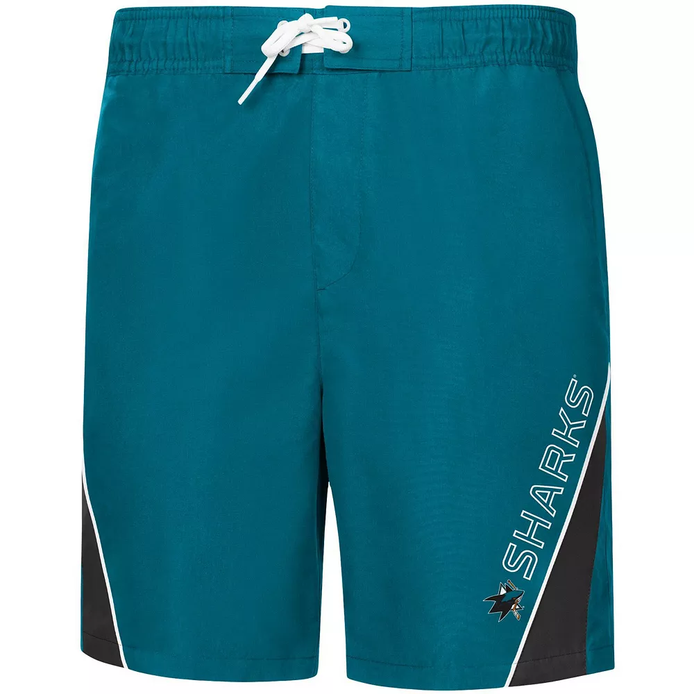 Men's G-III Sports by Carl Banks Teal San Jose Sharks Sunrise Volley Swim Shorts 5 Men's G-III Sports by Carl Banks Teal San Jose Sharks Sunrise Volley Swim Shorts - Image 3