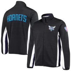 Men's G-III Sports by Carl Banks Black Charlotte Hornets 75th Anniversary Power Forward Space-Dye Full-Zip Track Jacket