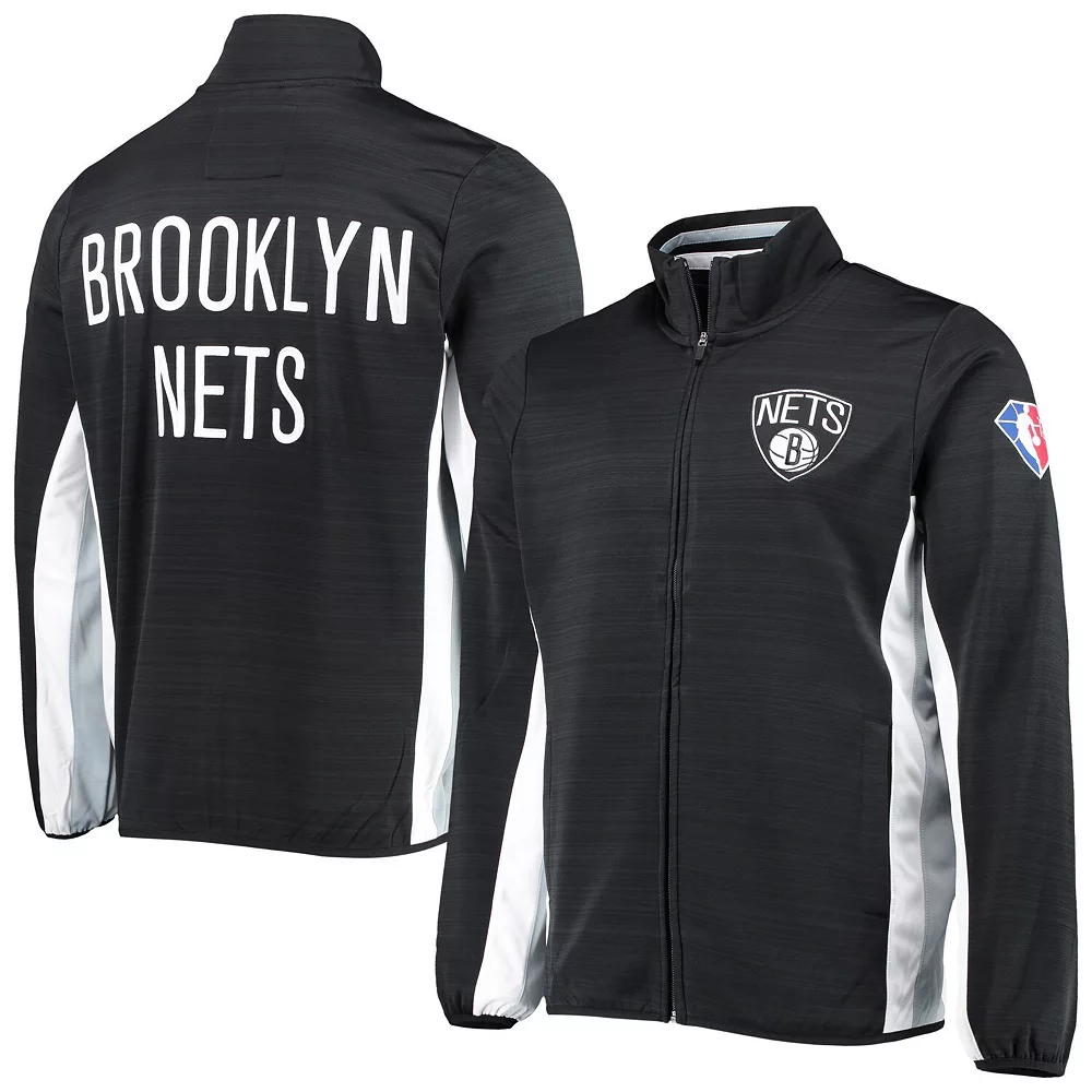 Men's G-III Sports by Carl Banks Black Brooklyn Nets 75th Anniversary Power Forward Space-Dye Full-Zip Track Jacket 3 Men's G-III Sports by Carl Banks Black Brooklyn Nets 75th Anniversary Power Forward Space-Dye Full-Zip Track Jacket
