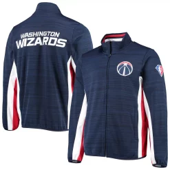 Men's G-III Sports by Carl Banks Navy Washington Wizards 75th Anniversary Power Forward Space-Dye Full-Zip Track Jacket -G-III Sales Shop 5384382 ALT