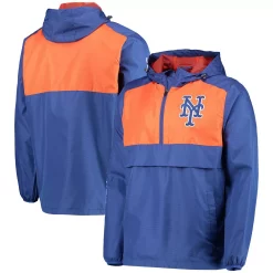 Men's G-III Sports by Carl Banks Royal/Orange New York Mets Lineman Half-Zip Hoodie Jacket