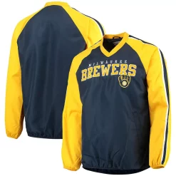 Men's G-III Sports by Carl Banks Navy/Gold Milwaukee Brewers Kickoff Raglan V-Neck Pullover Jacket -G-III Sales Shop 5411865 ALT
