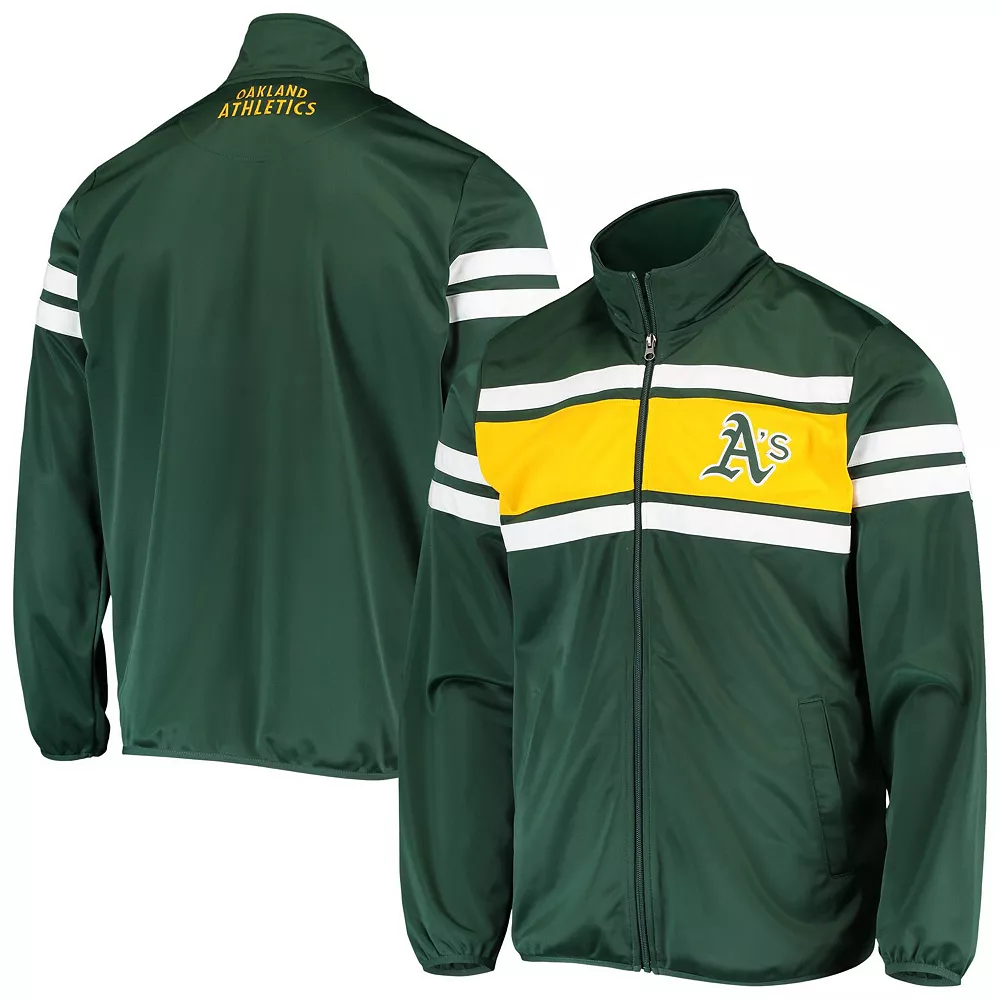 Men's G-III Sports by Carl Banks Green/Gold Oakland Athletics Power Pitcher Full-Zip Track Jacket 3 Men's G-III Sports by Carl Banks Green/Gold Oakland Athletics Power Pitcher Full-Zip Track Jacket
