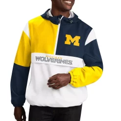 G-III Sales Shop 24 Men's G-III Sports by Carl Banks White/Navy Michigan Wolverines College Fair Catch Half-Zip Hoodie