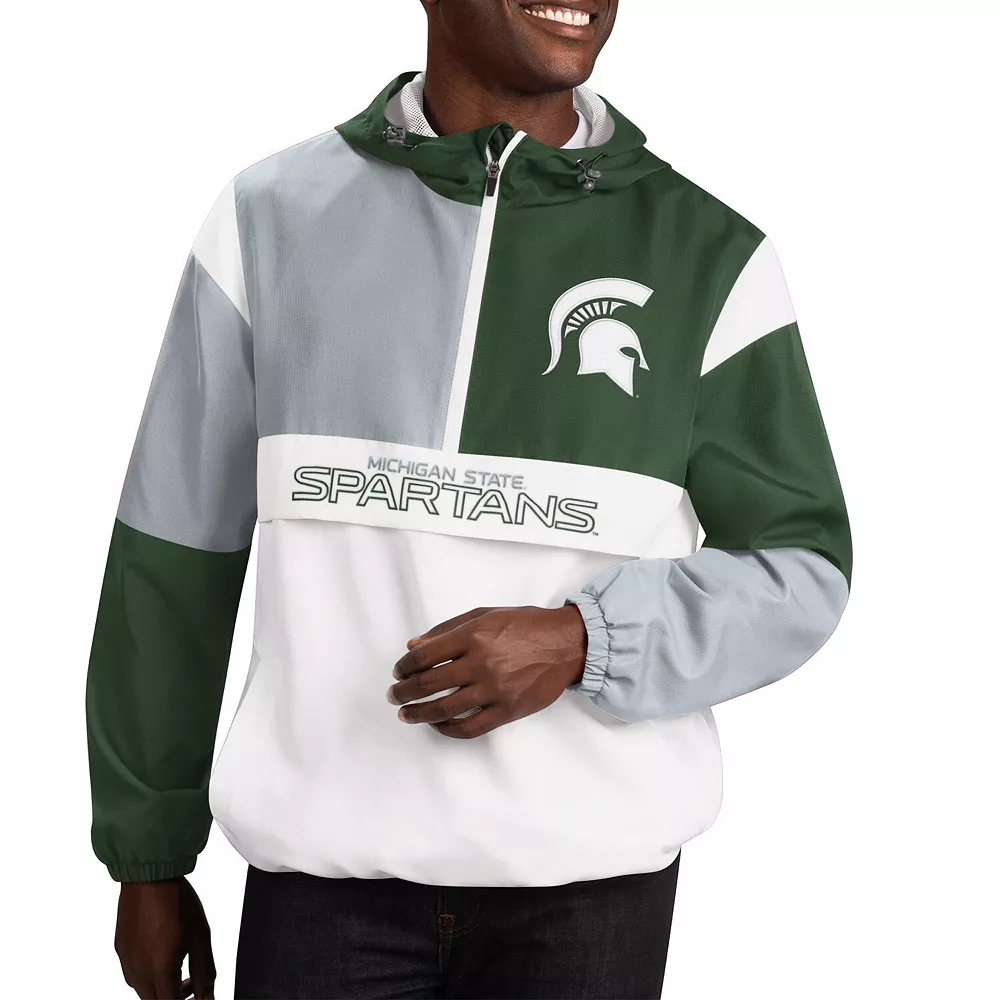 Men's G-III Sports by Carl Banks White/Green Michigan State Spartans College Fair Catch Half-Zip Hoodie 3 Men's G-III Sports by Carl Banks White/Green Michigan State Spartans College Fair Catch Half-Zip Hoodie
