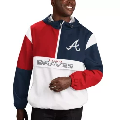 Men's G-III Sports by Carl Banks Navy/Red Atlanta Braves Fair Catch Half-Zip Hoodie -G-III Sales Shop 6065600 ALT