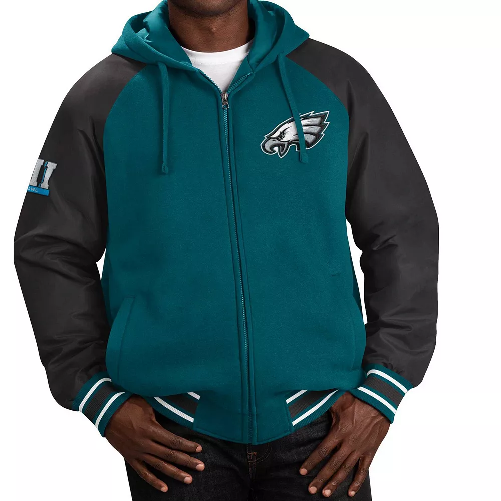 Men's G-III Sports by Carl Banks Midnight Green Philadelphia Eagles Defender Raglan Full-Zip Hoodie Varsity Jacket 4 Men's G-III Sports by Carl Banks Midnight Green Philadelphia Eagles Defender Raglan Full-Zip Hoodie Varsity Jacket - Image 2