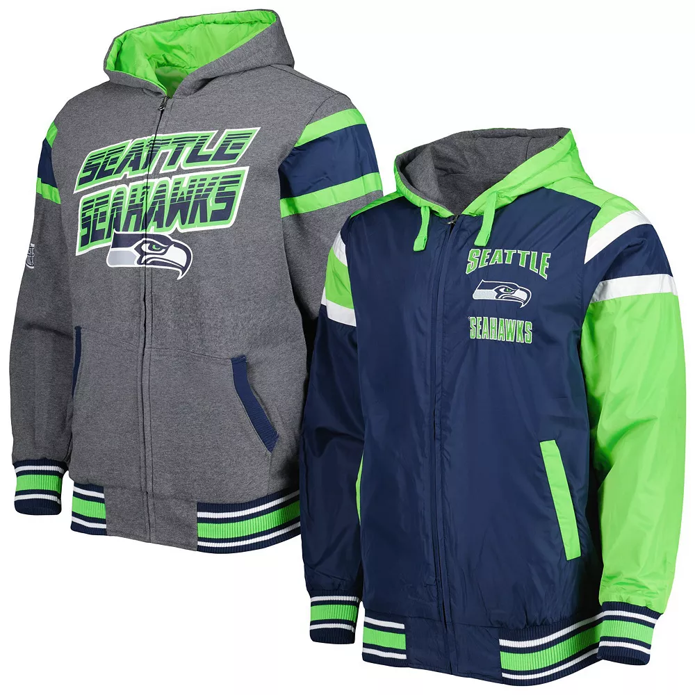 Men's G-III Sports by Carl Banks College Navy/Gray Seattle Seahawks Extreme Full Back Reversible Hoodie Full-Zip Jacket 3 Men's G-III Sports by Carl Banks College Navy/Gray Seattle Seahawks Extreme Full Back Reversible Hoodie Full-Zip Jacket