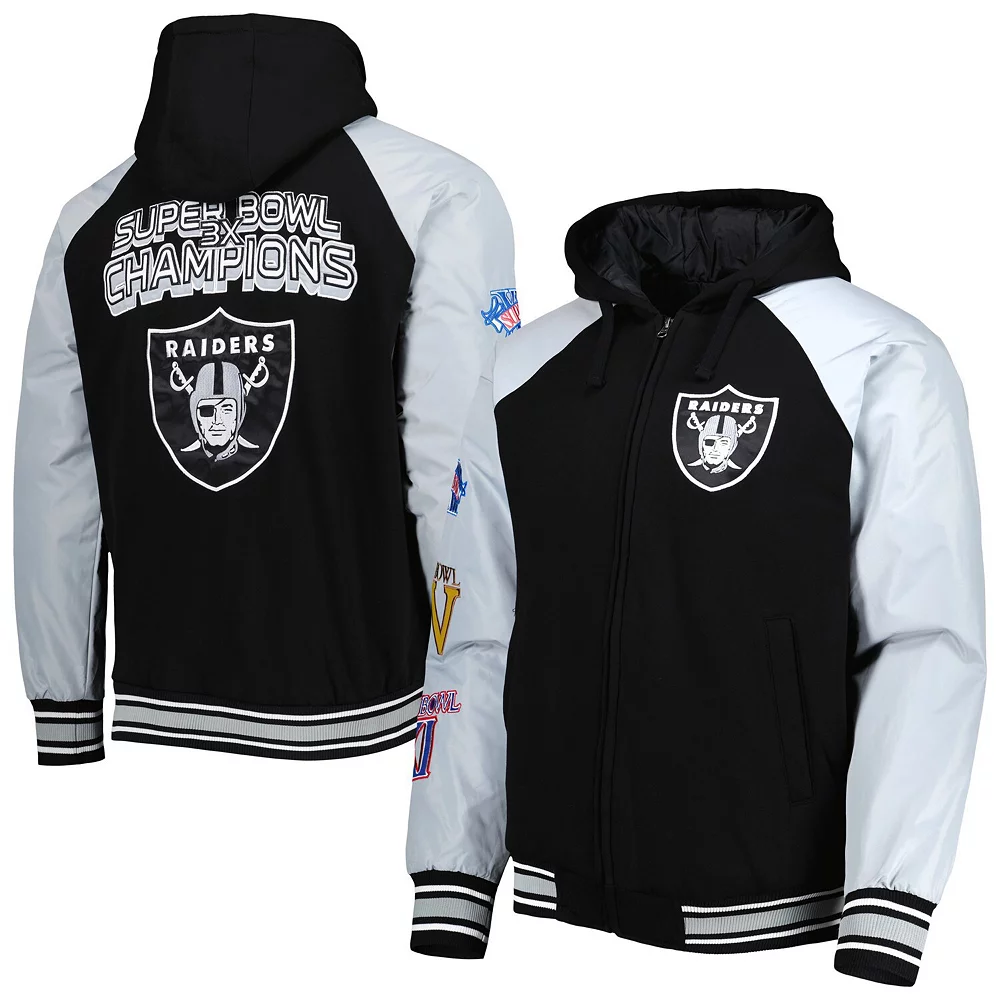 Men's G-III Sports by Carl Banks Black Las Vegas Raiders Defender Raglan Full-Zip Hoodie Varsity Jacket 4 Men's G-III Sports by Carl Banks Black Las Vegas Raiders Defender Raglan Full-Zip Hoodie Varsity Jacket - Image 2