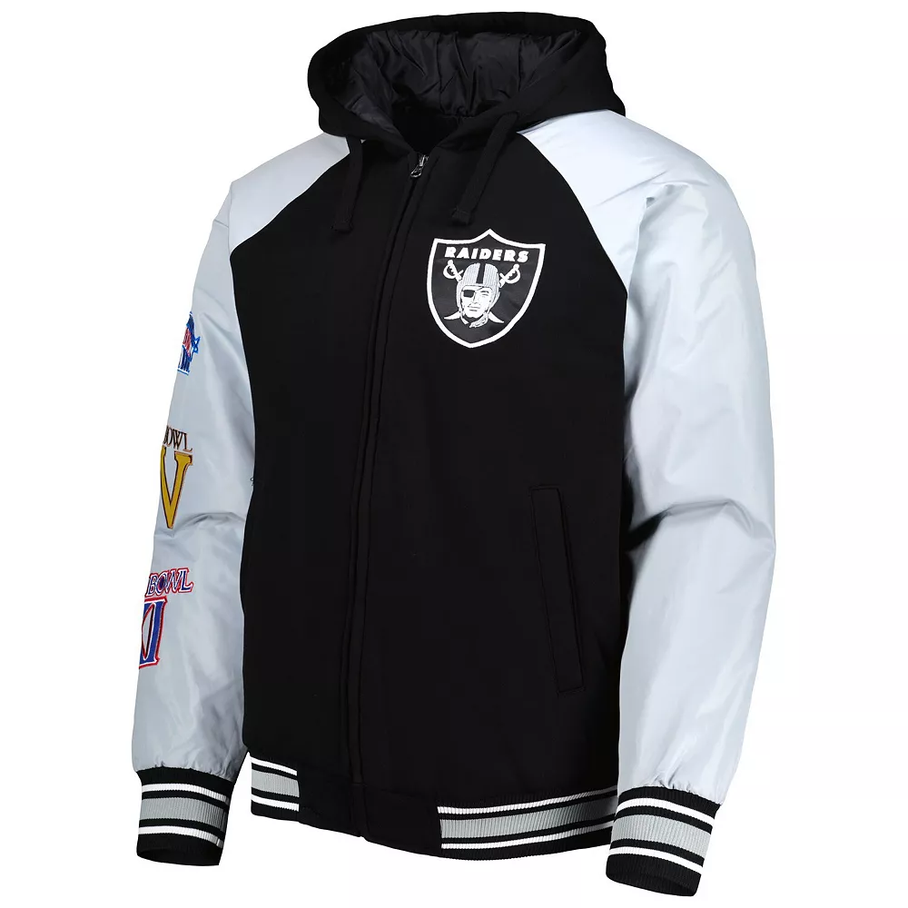 Men's G-III Sports by Carl Banks Black Las Vegas Raiders Defender Raglan Full-Zip Hoodie Varsity Jacket 5 Men's G-III Sports by Carl Banks Black Las Vegas Raiders Defender Raglan Full-Zip Hoodie Varsity Jacket - Image 3