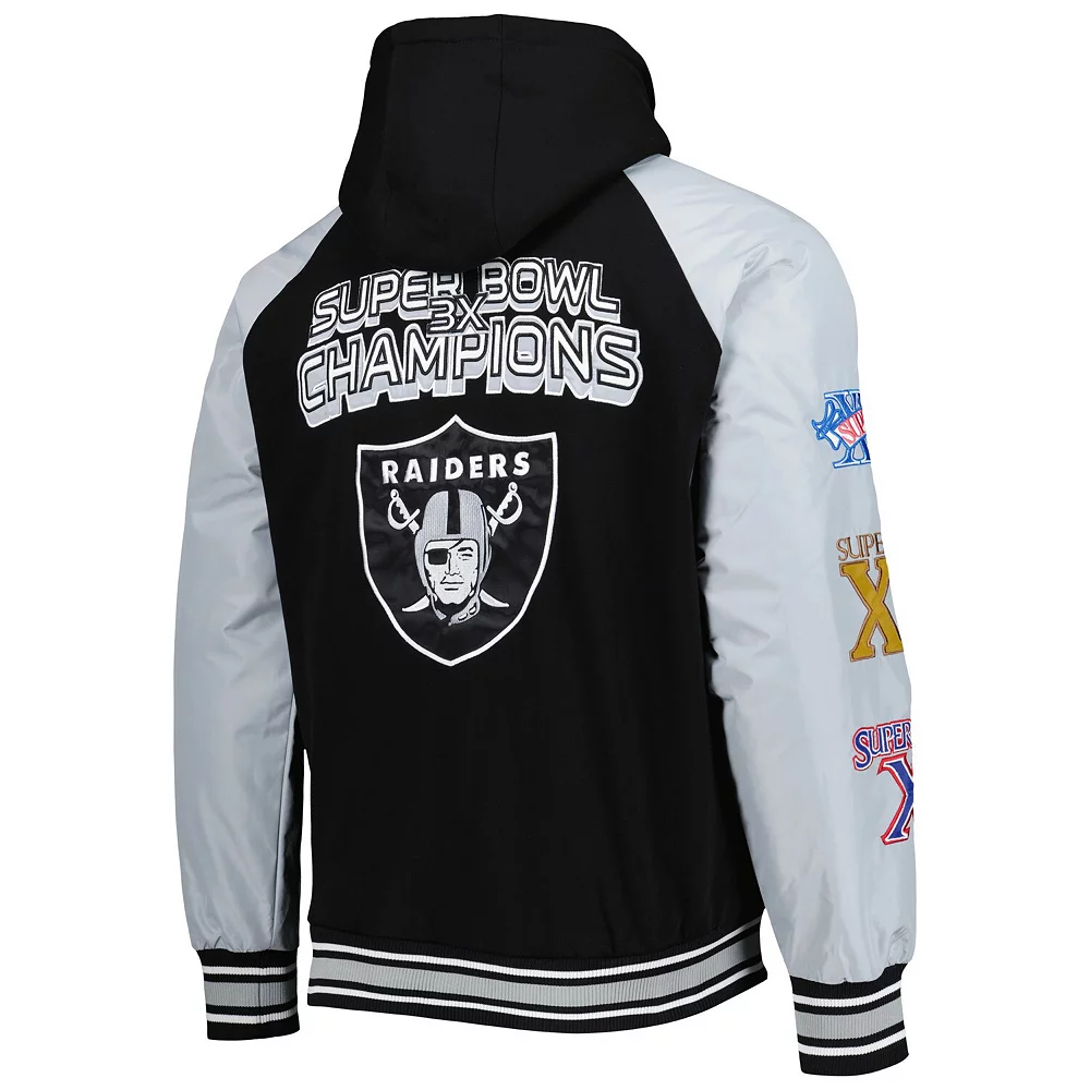 Men's G-III Sports by Carl Banks Black Las Vegas Raiders Defender Raglan Full-Zip Hoodie Varsity Jacket 6 Men's G-III Sports by Carl Banks Black Las Vegas Raiders Defender Raglan Full-Zip Hoodie Varsity Jacket - Image 4