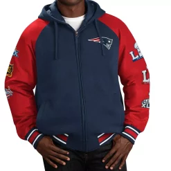 Men's G-III Sports by Carl Banks Navy New England Patriots Defender Raglan Full-Zip Hoodie Varsity Jacket