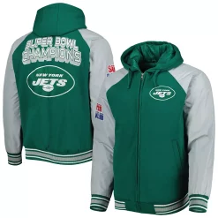 G-III Sales Shop 34 Men's G-III Sports by Carl Banks Green New York Jets Defender Raglan Full-Zip Hoodie Varsity Jacket