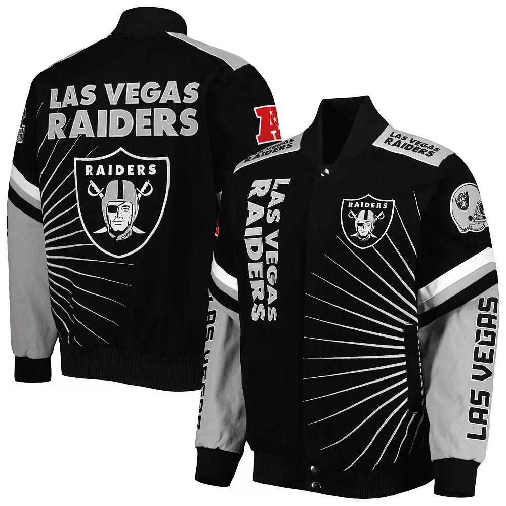 Men's G-III Sports by Carl Banks Black Las Vegas Raiders Extreme Redzone Full-Snap Varsity Jacket 3 Men's G-III Sports by Carl Banks Black Las Vegas Raiders Extreme Redzone Full-Snap Varsity Jacket