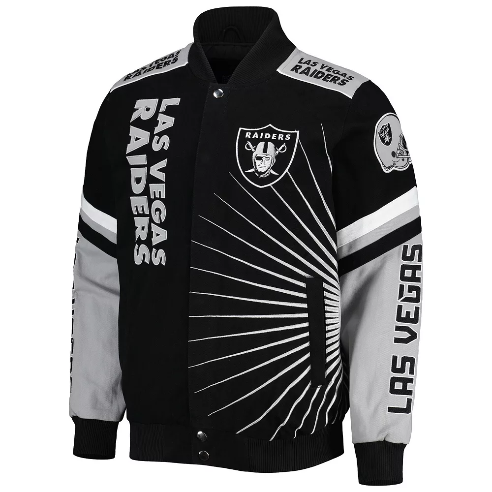 Men's G-III Sports by Carl Banks Black Las Vegas Raiders Extreme Redzone Full-Snap Varsity Jacket 5 Men's G-III Sports by Carl Banks Black Las Vegas Raiders Extreme Redzone Full-Snap Varsity Jacket - Image 3